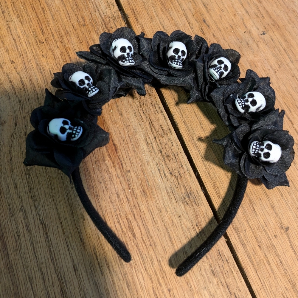 Handmade skull 💀 and roses headband, new never used